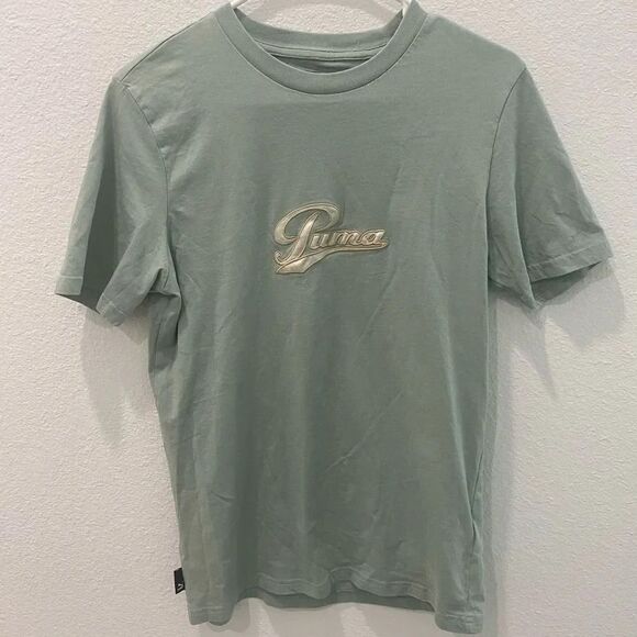Puma Green and Beige Logo Tee Size Small - Picture 2 of 7